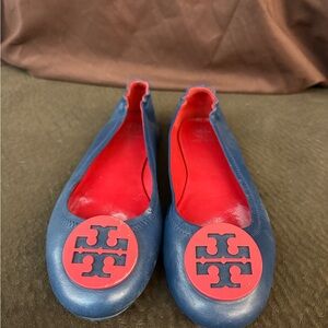 Tory Burch Reva Ballet Flats | Blue & Red Logo | Women’s Flats